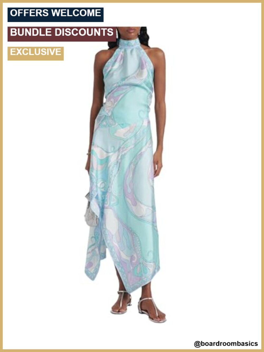 Sexy Two Piece Skirt Set for Women Printed Satin Halter Top Irregular Maxi